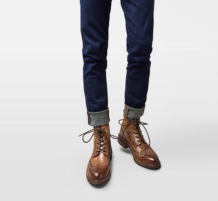 Spitze Zehen Männer Braunes Leder Chelsea Stiefel, Leder Schnürsenkel Stiefel für die Party