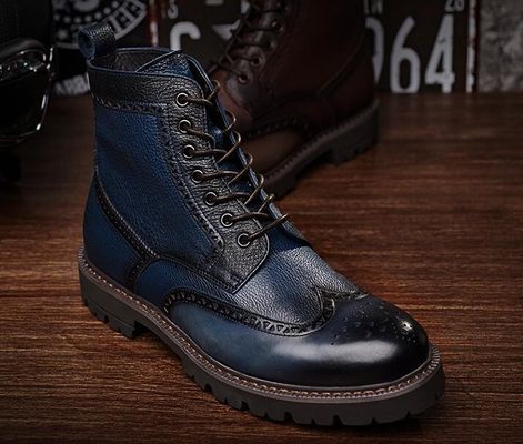 Schwarz / Braun Herren Leder Brogue Knöchel Stiefel Spitzenzehe Mode Stil