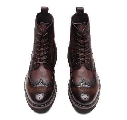 Schwarz / Braun Herren Leder Brogue Knöchel Stiefel Spitzenzehe Mode Stil