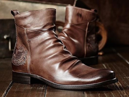 Runder Zeh für Männer Fußgelenkstiefel Echtleder Casual für Männer Aufzugsstiefel
