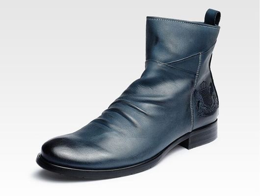 Runder Zeh für Männer Fußgelenkstiefel Echtleder Casual für Männer Aufzugsstiefel