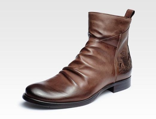 Runder Zeh für Männer Fußgelenkstiefel Echtleder Casual für Männer Aufzugsstiefel