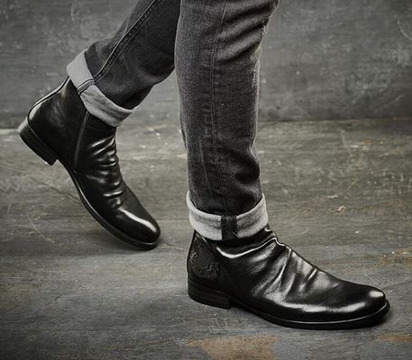Runder Zeh für Männer Fußgelenkstiefel Echtleder Casual für Männer Aufzugsstiefel