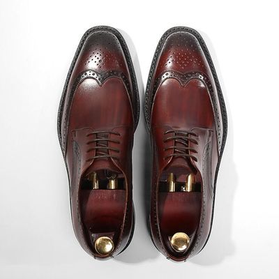 Derby-Stil Männer Braun Spitzen Schuhe Flach Männer Gewebtes Leder Slip On Schuhe