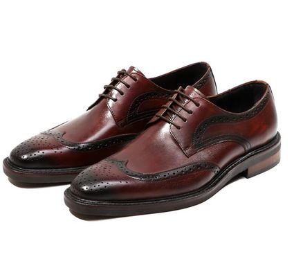 Derby-Stil Männer Braun Spitzen Schuhe Flach Männer Gewebtes Leder Slip On Schuhe
