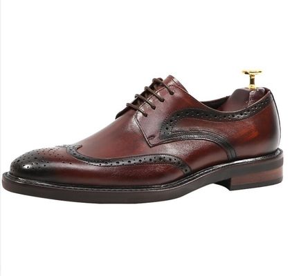 Derby-Stil Männer Braun Spitzen Schuhe Flach Männer Gewebtes Leder Slip On Schuhe
