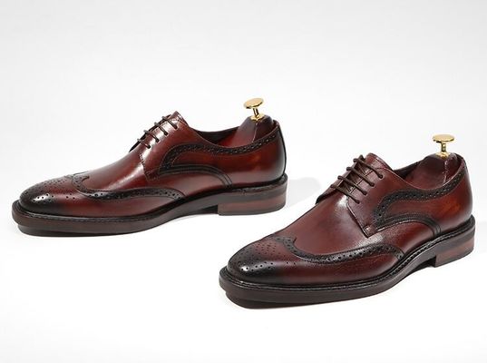 Derby-Stil Männer Braun Spitzen Schuhe Flach Männer Gewebtes Leder Slip On Schuhe