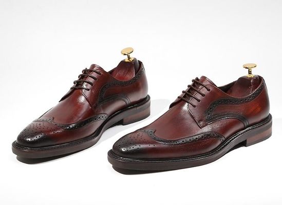 Derby-Stil Männer Braun Spitzen Schuhe Flach Männer Gewebtes Leder Slip On Schuhe