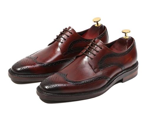 Derby-Stil Männer Braun Spitzen Schuhe Flach Männer Gewebtes Leder Slip On Schuhe