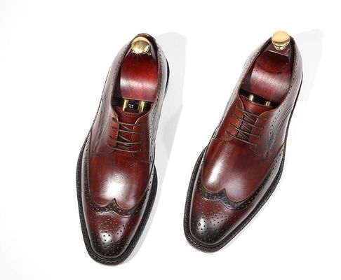 Derby-Stil Männer Braun Spitzen Schuhe Flach Männer Gewebtes Leder Slip On Schuhe