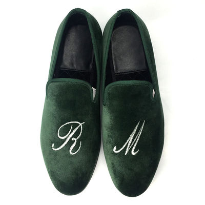 Luxuriöse Grüne Velour Loafers für Männer Handgefertigt Velour Loafers