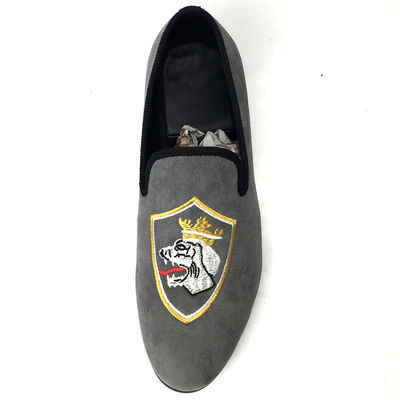 Langlebiger Komfort Vollkorn-Lederloafers, Grau-handbemalte Loafers