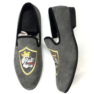 Langlebiger Komfort Vollkorn-Lederloafers, Grau-handbemalte Loafers