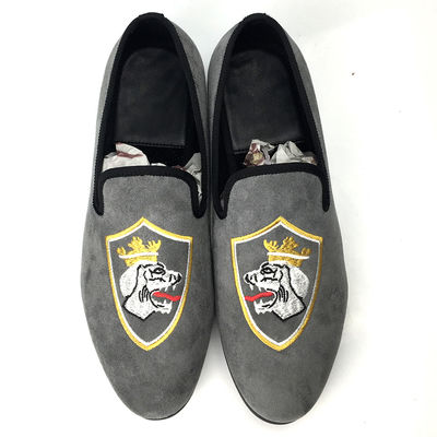 Langlebiger Komfort Vollkorn-Lederloafers, Grau-handbemalte Loafers