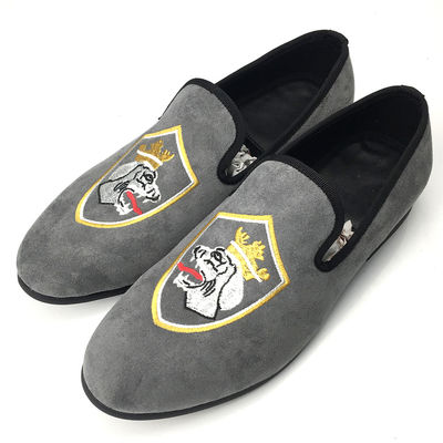 Langlebiger Komfort Vollkorn-Lederloafers, Grau-handbemalte Loafers