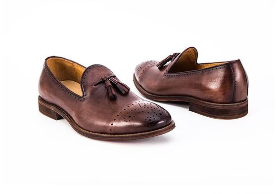Sommer Braun Herren Leder Loafers Schuhe Schlupf auf Brogue Tassel Loafers
