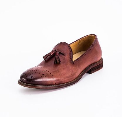 Sommer Braun Herren Leder Loafers Schuhe Schlupf auf Brogue Tassel Loafers