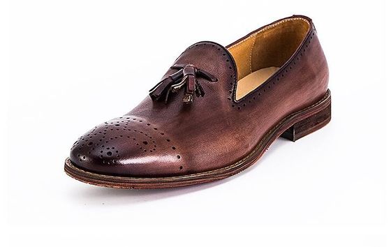 Sommer Braun Herren Leder Loafers Schuhe Schlupf auf Brogue Tassel Loafers