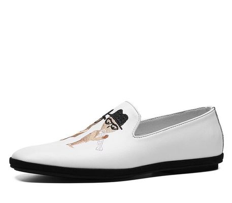 Handgemalte, flache, weiche Leder-Loafers, gedruckte Herren-Loafers mit Muster