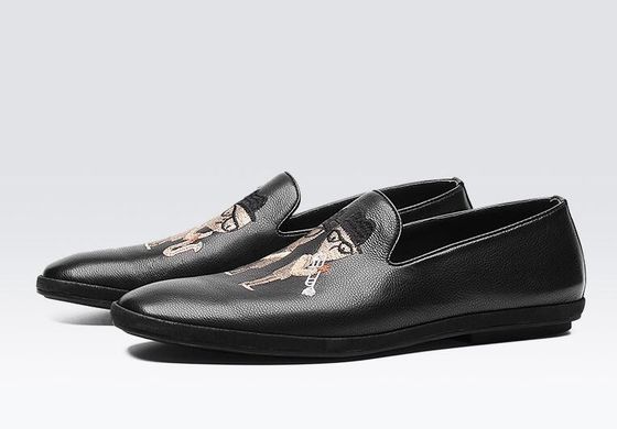 Handgemalte, flache, weiche Leder-Loafers, gedruckte Herren-Loafers mit Muster