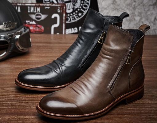 Schwarz / Braun, Leder-Dress-Stiefel für Männer, Designer-Kampfstiefel für Männer mit Gummisohle.