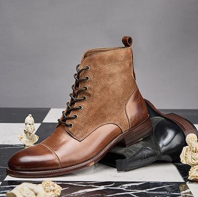 Langlebige Mode Farbige Winterleder Männer Militärstil Stiefel Wasserdicht