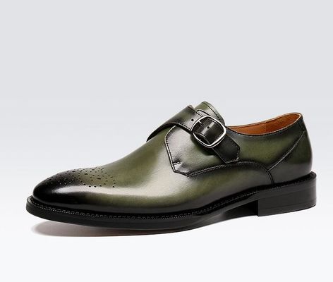 Oxford Leder Herren Schnallen Schuhen grün / schwarz Gentleman Schuhen