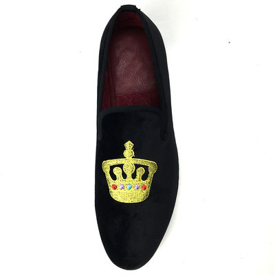Luxus schwarze Männer Samt Loafers Round Toe Atmung für Party / Abend