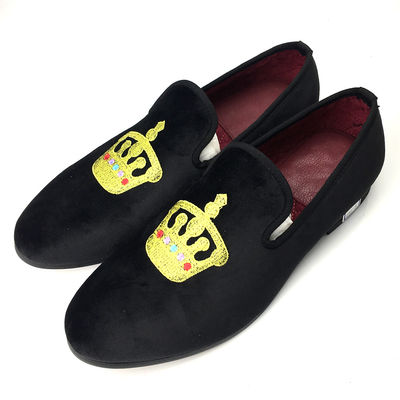 Luxus schwarze Männer Samt Loafers Round Toe Atmung für Party / Abend