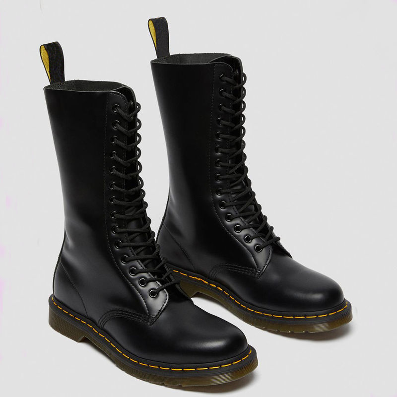Runde Zehen Damenleder Stiefel schwarzer Militärstil Stiefel für Freizeit / Geschäft