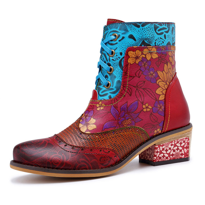 Vintage echte Leder Cowgirl Stiefel, Frauen Leder Knöchel Stiefel große Größe