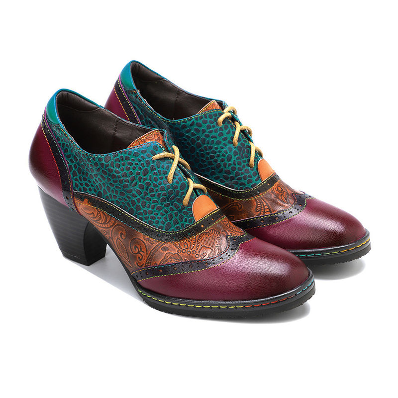 Retro-Stil Damen Kleid Schuhe Leder Damen Schnürsenkel Schuhe mit Gummi-Außensohle