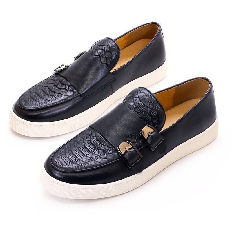 Männer mit niedrigen Absätzen, runde Zehen, Slip auf Turnschuhen, Krokodil Textur, Leder, Pferdebein Loafers