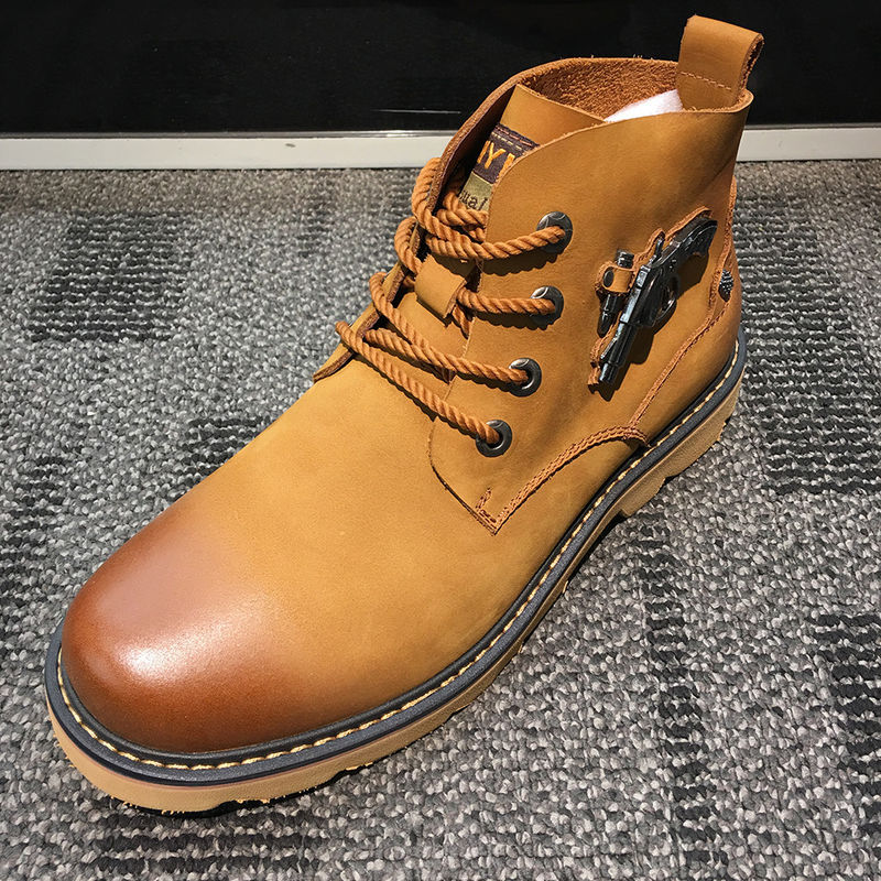 OEM Herren Leder Casual Stiefel für Motorrad, Plattformen Heel High Top Slip On Sneakers