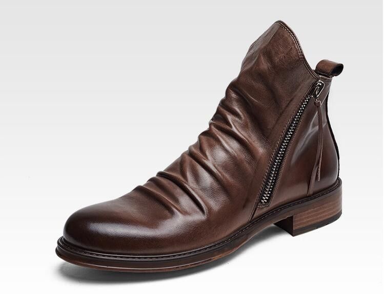 Silberfarben Männer Slip auf Leder Sneakers Runder Zeh Komfortable stilvolle Laufschuhen