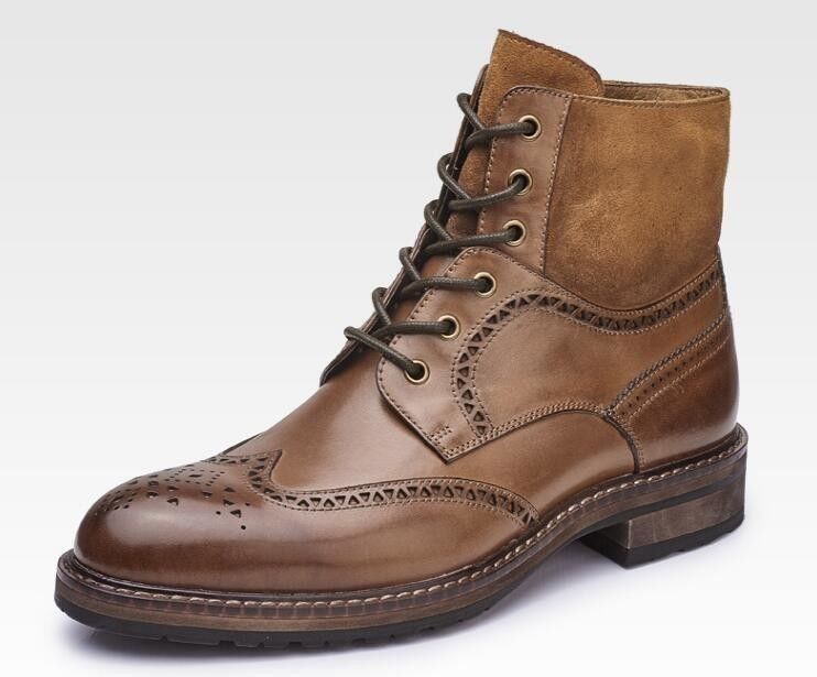 Spitze Zehen Männer Braunes Leder Chelsea Stiefel, Leder Schnürsenkel Stiefel für die Party