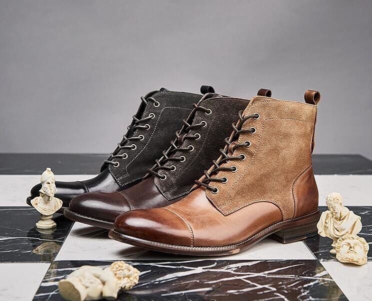 Langlebige Mode Farbige Winterleder Männer Militärstil Stiefel Wasserdicht